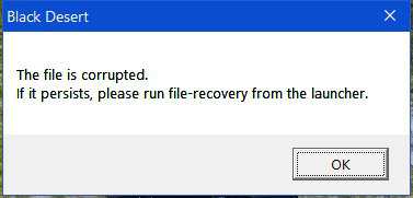 Corrupted Files "The File is corrupted. If it persists, please run file-recovery from the launcher"