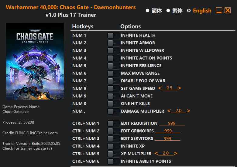 Warhammer 40,000 Chaos Gate Trainer (Cheat Engine)
