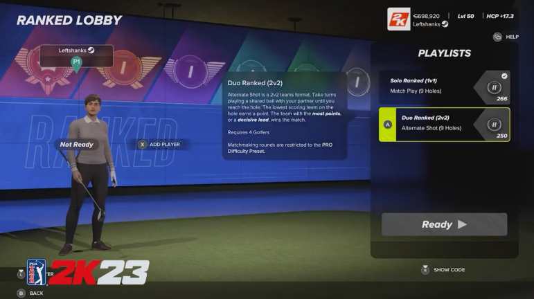 PGA 2K23 Update 1.09 adds 2 v 2 matchmaking