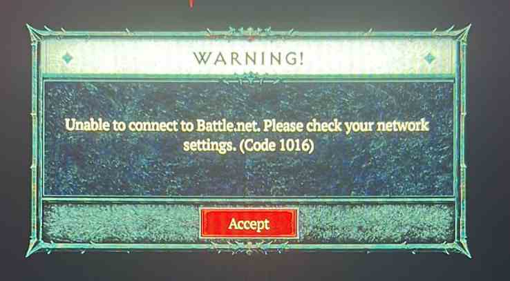 D4 unable to connect to battle.net. please chack our netwrok settings. code 1016