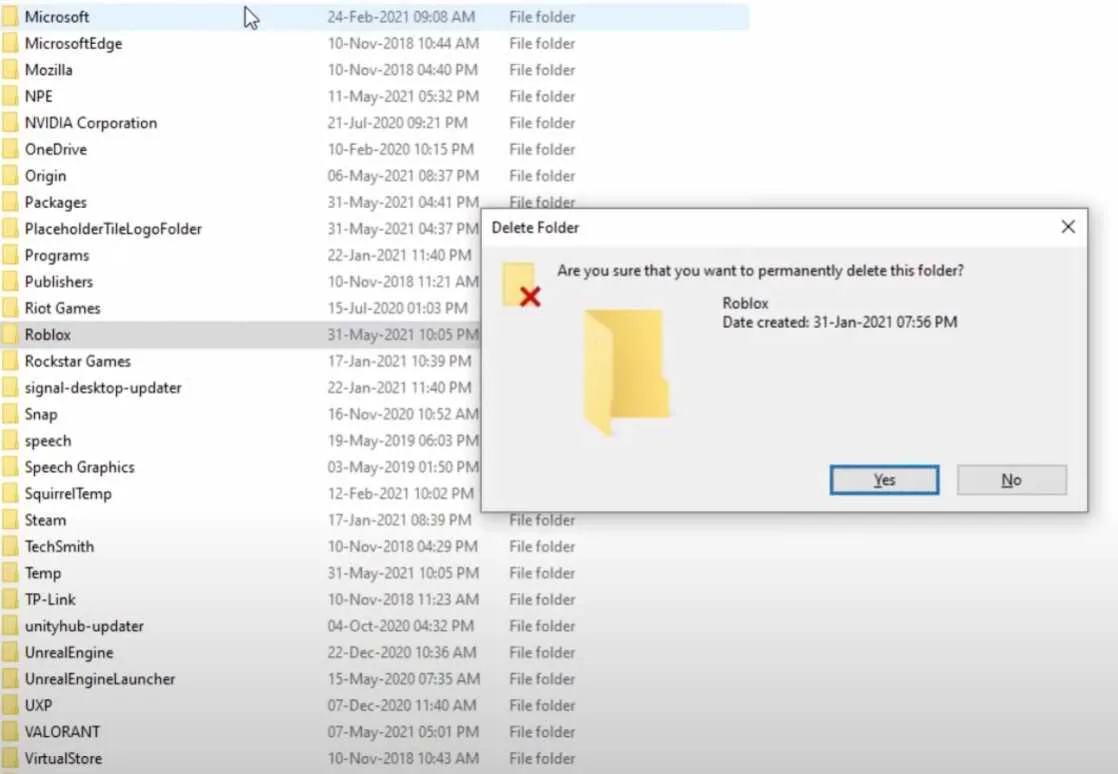 Delete Roblox Folder